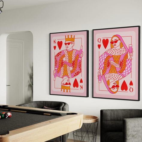 In LOVE with these new set of 2 prints! 🤴🏻👸 🛒 https://thelittleprintshopx.etsy.com/listing/1691950812 💰 From £7 inc delivery! Canvas Painting Bedroom, Business Plan Design, Pop Art Decor, Custom Playing Cards, Salon Interior Design, Bar Interior, Bedroom Paint, Art Business, Room Paint