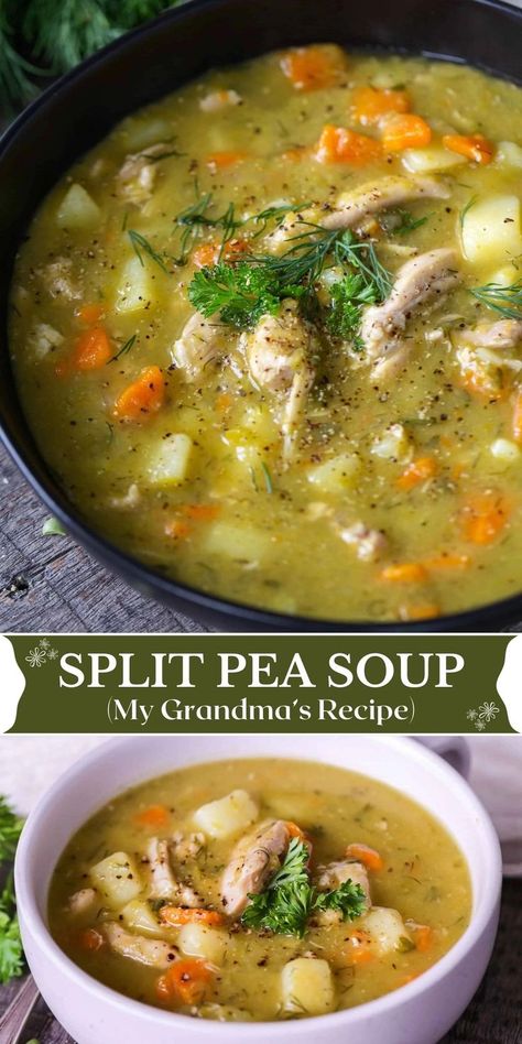 This classic recipe for split pea soup comes directly from my Grandma’s kitchen. Made from simple, wholesome ingredients, it nourishes and nurtures you at the same time! Old Fashion Split Pea Soup, Turkey Split Pea Soup, Split Green Pea Recipes Soups, Split Pea And Ham Soup With Potatoes, Split Pea Soup With Chicken, Classic Split Pea Soup, Han And Split Pea Soup, Split Pea And Bacon Soup, Chicken Split Pea Soup