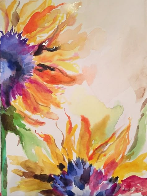 "Dreamy Sunflowers" Canvas Print by LittleMeg | Redbubble Sunflower Watercolor Painting, Painting Roses, Diy Watercolor Painting, Watercolor Flower Art, Watercolor Painting Techniques, Sunflower Art, 수채화 그림, Watercolor Art Lessons, Watercolor Flowers Paintings