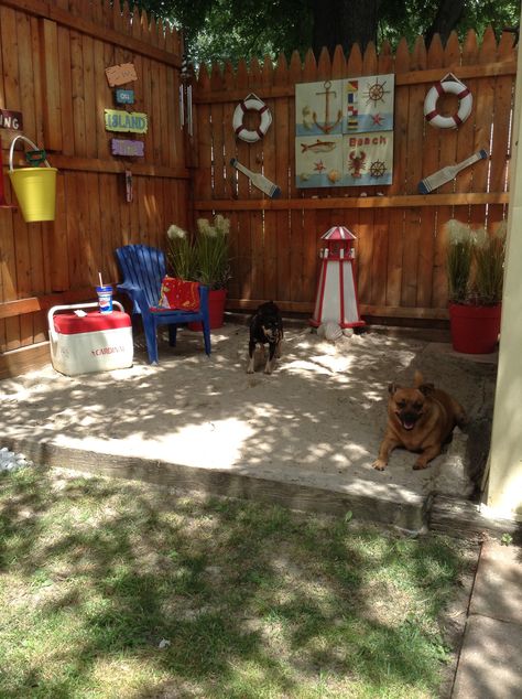 Sandbox For Dogs, Dog Sandbox Diy, Dog Sandbox Ideas, Backyard Dog Playground, Dog Paradise Backyard, Backyard Dog Activities, Back Yard Set Up For Dogs, Dog Backyard Ideas Plays, Dog Play Area