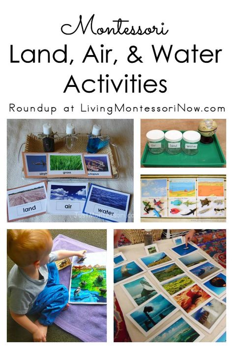 Land Air Water Preschool Craft, Land Air Water Free Printables, Montessori Water Activities, Water Activities For Preschoolers, Water Study, Montessori Science, Montessori Shelf, Montessori Geography, Transportation Activities