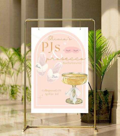 Prosecco Bachelorette Party, Pjs And Prosecco, Prosecco Bachelorette, Foam Board Welcome Sign, Board Welcome Sign, Hens Party Themes, Foam Boards, Bachelorette Party Games, Pajamas Comfy