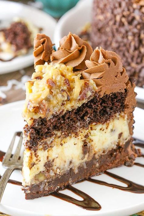 This Outrageous Chocolate Coconut Cheesecake Cake is just as fun as the name makes it sound! With layers of brownie, coconut chocolate chip cheesecake, chocolate cake and coconut pecan filling, it’s an over-the-top mix of so many delicious things! Have you ever had Chris’ Outrageous Cheesecake from The Cheesecake Factory? I haven’t ever had it, … Brownie Coconut, Layered Cake Recipe, Cheesecake Coconut, Best Chocolate Cheesecake, Pecan Filling, Cake Brownie, The Cheesecake Factory, Mini Torte, Coconut Cheesecake