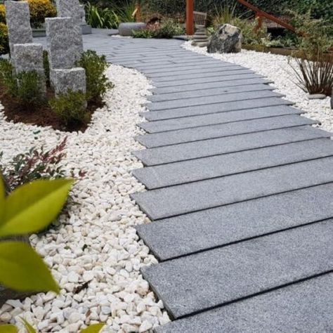 Gravel Pathway, Granite Paving, Tropical Landscape Design, Back Garden Design, Paving Slabs, Grey Granite, Paving Stones, Tropical Landscaping, Garden Set