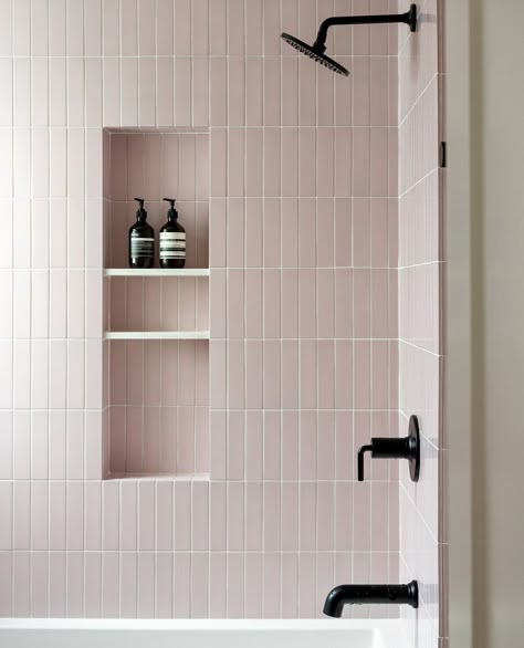 Fireclay Tile | Tired of cluttered shower caddies and messy countertops? Make sure a shower niche is part of your design! 🚿 The recessed design keeps your … | Instagram Fireclay Tile, Pink Tiles, Shower Niche, Hall Bathroom, Primary Bathroom, Upstairs Bathrooms, Pink Bathroom, Girls Bathroom, Bathroom Redo