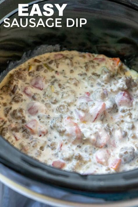 Sausage Queso Dip Cream Cheeses, Queso With Sausage Crockpot, Creamy Rotel Dip, Sausage Velveeta Cheese Dip, Cream Cheese Queso Dip, Queso With Cream Cheese, Queso Sausage Dip, Rotel Cheese, Sausage Dip Recipe