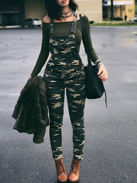 Stylish Camouflage Pocket Front Overalls Camo Overalls, Celana Jogger Wanita, Suspender Jumpsuit, Camouflage Outfits, Camo Outfits, Clothing Outfits, Camouflage Print, Pocket Pattern, Teenager Outfits