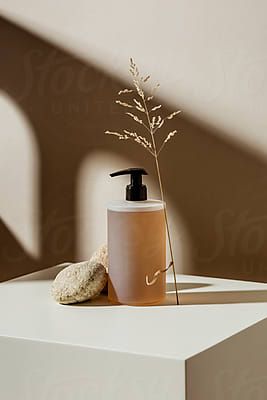 "Geometric Shape Stone Podium With Glass Perfume Bottle" by Stocksy Contributor "Marc Tran" - Stocksy Liquid Soap Product Photography, Beige Product Photography, Liquid Soap Photography, Product Photography Soap, Soap Product Photography, Summer Product Photography, Soap Photography, Soap Liquid, Skincare Products Photography