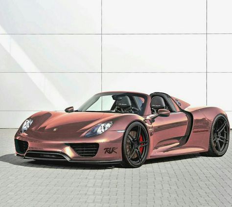 Porsche 918 Spyder in rose gold #RUK Pink Porsche, Pink Ferrari, Porsche Spyder, Pink Car Accessories, Transformers Cars, Slammed Cars, Porsche 918 Spyder, Gold Car, Tokyo Drift