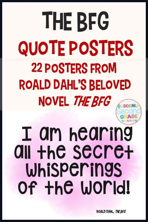 22 posters with quotes from Roald Dahl's lovely children's novel, The BFG! Just print, laminate and enjoy for years to come! Classroom Library Checkout System, Classroom Library Checkout, The Bfg Book, Posters With Quotes, Inspirational Classroom Quotes, Classroom Library Labels, Classroom Library Organization, The Bfg, Library Labels