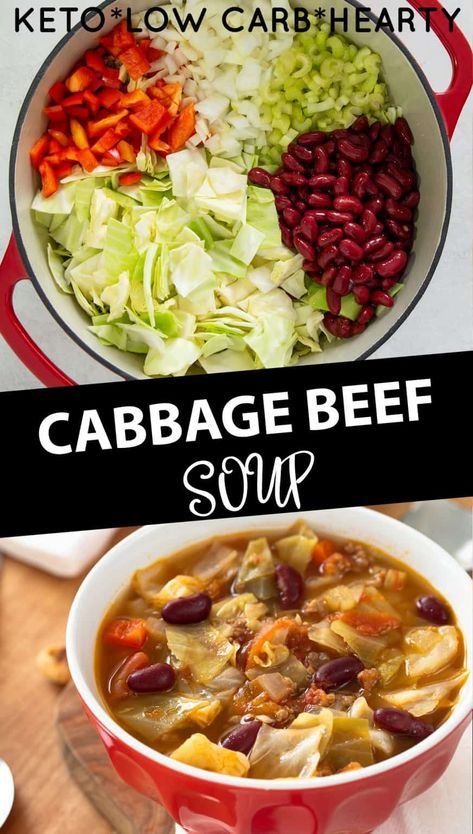 A hearty soup that is quick to make, this one pot Beef Cabbage Soup recipe is nutritious and delicious! Works well as a slow cooker soup too with comforting flavors of tomatoes, ground beef and cabbage. Cabbage Beef Soup, Cabbage Slow Cooker, Cabbage Beef, Beef Cabbage Soup, Cabbage Soup Recipe, Cabbage Stew, Ground Beef And Cabbage, Beef Cabbage, Soup With Ground Beef