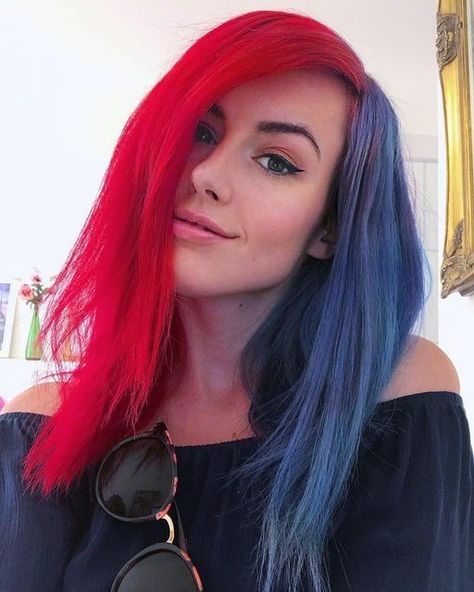 Blue Split Dye Hair, Arctic Fox Poison, Blue Split Dye, Split Dye Hair, Hair Side Part, Fox Hair Dye, Split Dye, Split Dyed Hair, Arctic Fox Hair Color