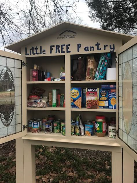 Blessing Box Food Pantry Diy, Community Pantry Ideas, Blessing Box Ideas, Free Food Pantry, Outdoor Pantry, Community Pantry, Blessing Boxes, Girl Scout Silver Award, Little Free Library Plans