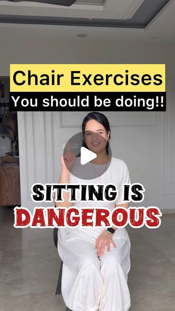 Aakansha Gava on Instagram: "If you sit for more than 4 hours/day, type‘Yes’ below! I sit for almost 8 hours a day and keep practicing these whenever I take a break. 

These brief exercises can help combat the effects of prolonged sitting. All you need is a 10 minute break and a chair for these exercises! Remember to save these important exercises and share with your loved ones and motivate them to do them. 

Follow @YogJourney for more. 

Sitting for prolonged periods can lead to several health risks, both physical and mental. Here are some of the dangers associated with sitting too much:

Increased Risk of Cardiovascular Disease: Prolonged sitting can reduce blood circulation, leading to higher blood pressure and cholesterol levels. This may increase the risk of heart disease.

Obesity a Exercise While Sitting In A Chair, Exercises For Sitting All Day, Chair Workout Exercises, Obese Workout, Lower Body Fat, Seated Exercises, Yoga Workout Clothes, Workout For Flat Stomach, Effective Workout Routines