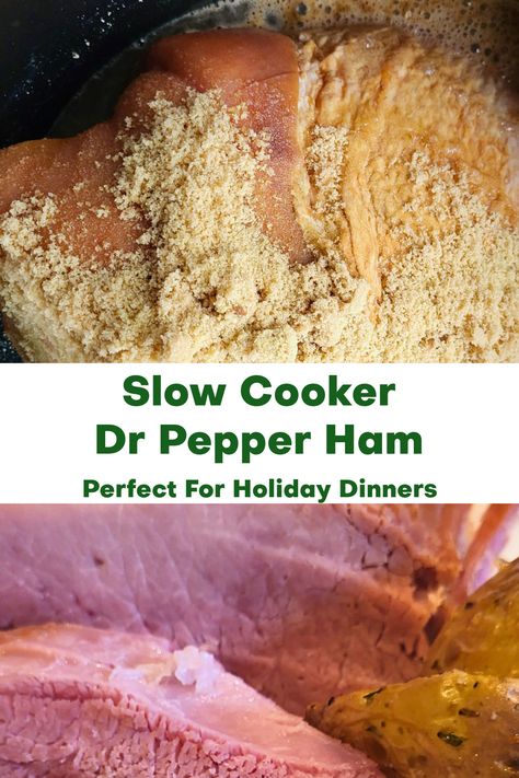 Looking for a delicious and easy ham recipe for your next family dinner or holiday gathering? Try our Slow Cooker Dr Pepper Ham! Made with just a few simple ingredients and cooked to perfection in your slow cooker, this ham is juicy, tender, and full of flavor. Pin it now to save for later! Perfect for Easter Dinner, Thanksgiving Dinner, or Christmas dinner. Crockpot Dr Pepper Ham, Dr Pepper Crock Pot Ham, Dr Pepper Ham Crockpot, Dr Pepper Ham, Country Ham Recipes, Cooking Ham In Crockpot, Easy Ham Recipes, Crockpot Favorites, Ham Recipes Crockpot