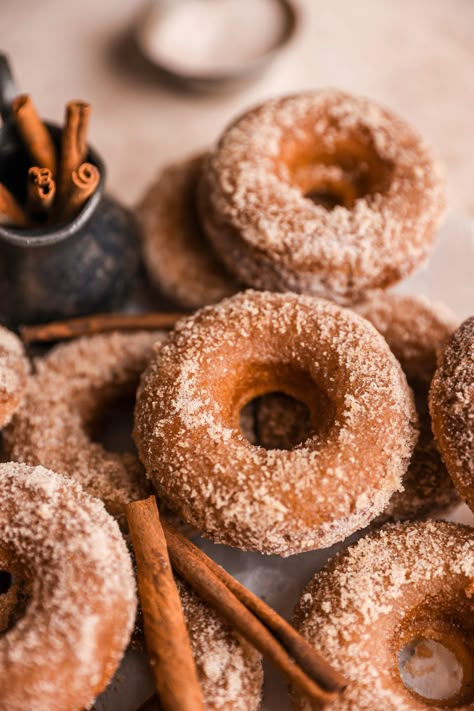 Baked Apple Cider Donuts | Sturbridge Bakery Mabon Apple Recipes, Fall Donuts Aesthetic, Pretty Fall Desserts, Autumn Baked Goods, Thanksgiving Pastries, Autumn Baking Aesthetic, Autumn Pastries, Maine Desserts, Baked Apple Cider Donuts Recipe