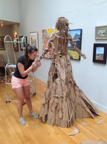 High school art students star in three-dimensional show - The Boston Globe Cardboard Body Sculpture, Mother Of Nature, Mother Nature Sculpture, High School Sculpture Projects, High School Art Room, Cardboard Art Sculpture, Art Ideas For Teens, 3d Art Projects, High School Art Projects