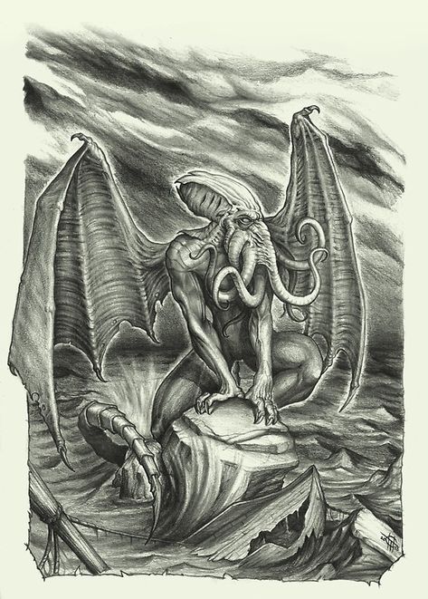 Cthulhu Awakens Art Prints @redbubble.com Cthulhu Tattoo, Lovecraft Art, Cthulhu Art, Awakening Art, Greek Mythology Gods, Lovecraftian Horror, Cthulhu Mythos, Kaiju Art, Kaiju Monsters