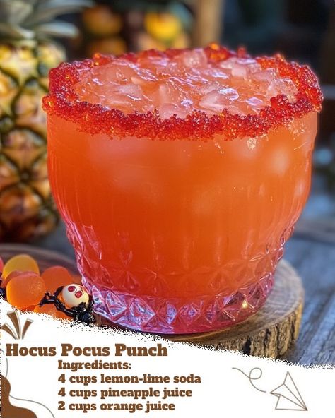 Hocus Pocus Punch, 7 Up, Lemon Lime Soda, Juice Cup, Halloween Drinks, Pineapple Juice, Lemon Lime, Hocus Pocus, Orange Juice