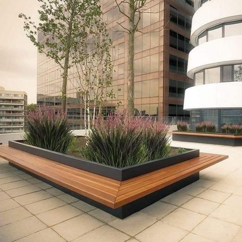 Planter Seating Design, Planters With Seating, Planter With Bench, Planter With Seating, Planter Seating, Community Seating, Street Planters, Landscape Seating, Box Seating