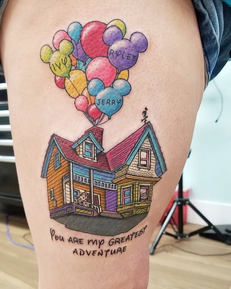 Marla Hoffman on Instagram: “Honoring her family with this "Up house" tattoo. She always wants the best stuff! #up #uphouse #upmovie #disneyup #disney #disneytattoo…” Up House Tattoo, Disney Quote Tattoos, Quote Tattoo Ideas, Practically Perfect In Every Way, House Tattoo, Disney Quote, Quote Tattoo, Up House, Tattoo Ideas