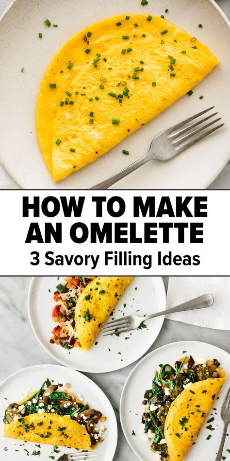 How to make an easy omelette recipe Omelette Fillings Ideas, Egg Dinners, Basic Omelette Recipe, Omelette Fillings, Omelette Ideas, Easy Omelette, Omelette Recipes, Eggs Dinner, Egg Omelet