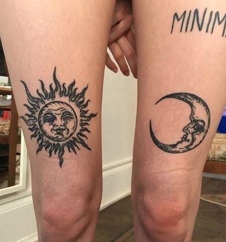 Moon Sun Tattoo, Sun And Moon Tattoo, Matching Best Friend Tattoos, Moon Tattoos, Sun Tattoos, Arm Band Tattoo, Stomach Tattoos, Tattoo Apprentice, Knee Tattoo