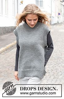 Grey Stone Hill / DROPS 228-29 - Free knitting pattern Vest Knitting Patterns For Women, Knitted Vest Patterns Free For Women, Knit Vest Pattern Free, Knitting Space, Free Knitting Patterns For Women, Vest Pattern Free, Knitting Patterns For Beginners, Magazine Drops, Dress Down Day