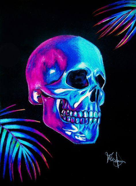 by NinnyArt Art Skull Drawing, Head Painting, Neon Skull, Drawing Skull, Skull Graphic, Acrylic Paint Set, Skull Drawing, Neon Glow, Skull Head