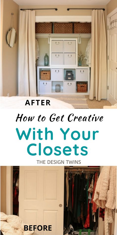 Creative ideas to make the most of your closets to optimize, organize & declutter your home. Step-by-step closet transformation. Closet Organization Ideas Before And After, Quick Closet Solutions, Closet Ideas No Doors, Alternative Door Ideas Closet, What To Replace Sliding Closet Doors With, Organize A Small Bedroom Closet, Add Storage To Closet, Large Opening Closet Door Ideas, Bedroom Closet Redo