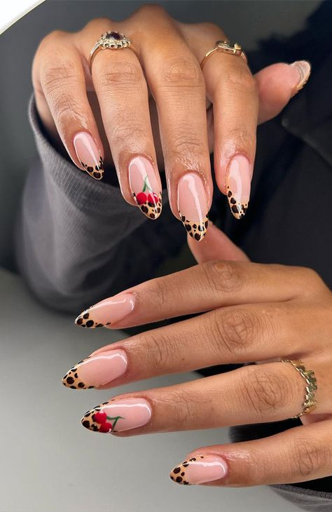 50+ Fresh Summer Nail Designs : Flower + Rainbow Swirls Cheetah Tip Nails Almond, Leopard Print French Tips Almond, Leopard Nail Tips, Colorful Almond Nails Designs, Nails French With Design, 2024 Almond Nails, Cheetah French Tips, Biab Nails Inspiration Summer 2024, Cheetah Tip Nails