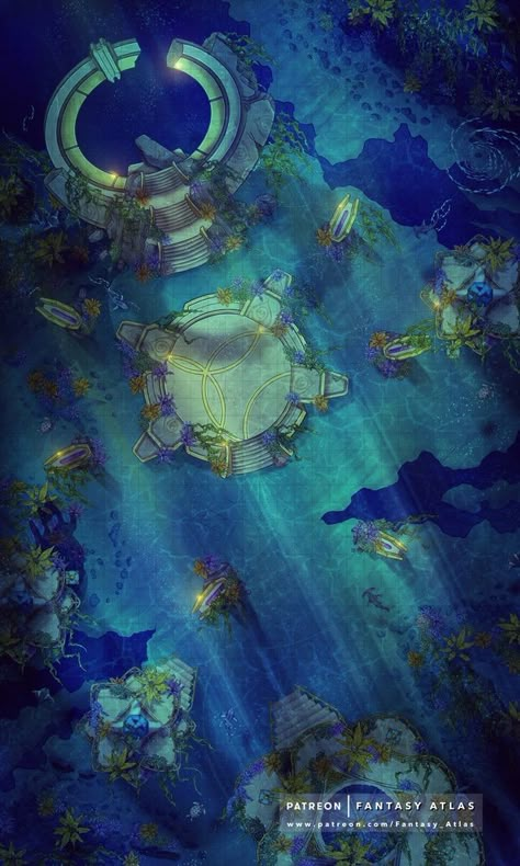 Atlantis Gate | Fantasy Atlas Ocean Battle Map Dnd, Lost City Of Atlantis Aesthetic, Atlantis Map, Disney Dnd, Atlantis Underwater, Atlantis Aesthetic, City Under The Sea, Roll20 Maps, City Of Atlantis