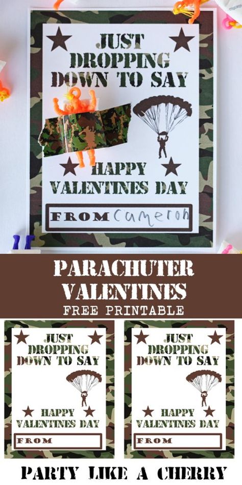 Free printable Valentine's Day cards perfect for classroom exchange. Parachuter Valentines! Head to partylikeacherry.com now to print yours! #partylikeacherry #valentinesday #boyvalentines Parachute Valentine, Printable Valentines Day Cards, 42nd Birthday, Birthday Week, Kids Party Food, Valentines Printables Free, Party Printables Free, Kids Party Themes, Valentine's Day Cards