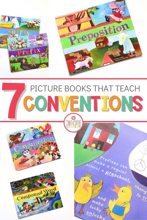 Writing conventions can be very hard to teach due to the lack of engaging resources. Your students will quickly love learning about all these writing conventions using these fun picture books! Use these mentor texts to teach about prefixes, suffixes, compound words, prepositions and so much more! #writing #writingconventions #elementarywriting Writing Mentor Texts, Writing Conventions, Second Grade Writing, First Grade Writing, Mrs Jones, Literacy Games, Elementary Writing, Creation Station, Compound Words