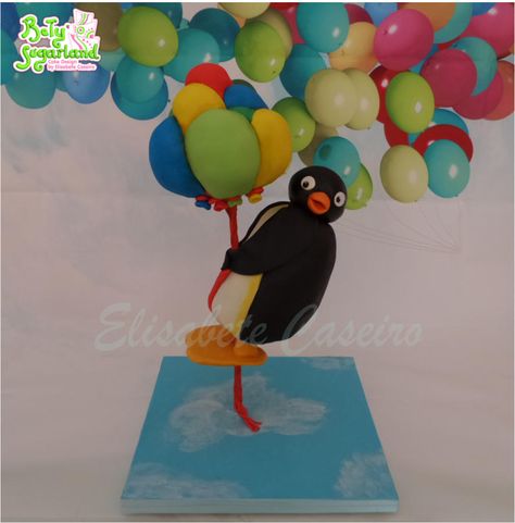 Pingu and the balloons - gravity defying cake - Cake by Bety'Sugarland Boy Second Birthday, Gravity Cakes, Litle Boy, Film Cake, Gravity Defying Cake, Gravity Cake, Cake Cake, The Balloon, Cake Designs