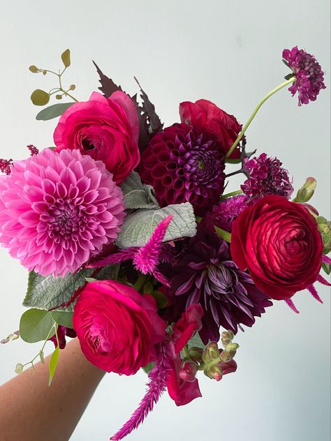 Dahlia Centerpiece Wedding, Hot Pink Bouquet, Zinnia Bouquet, Fuschia Wedding, Pink Purple Wedding, Purple Flower Bouquet, Mount Clemens, Berry Tones, Magenta Wedding