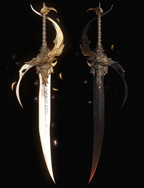 Dual Swords Warriors Fantasy Art, Fantasy Dual Swords, Shortsword Fantasy, Long Swords Fantasy, Twin Swords, Fantasy Swords, Dual Swords, Fantasy Dagger, Fantasy Blade