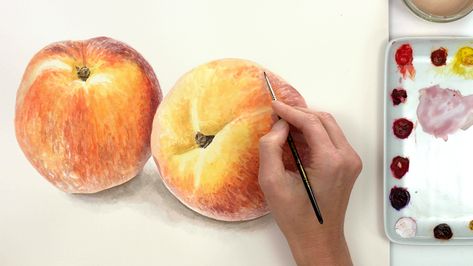 Anna Mason Watercolor Tutorials, Peach Water, Watercolor Videos, Paint Realistic, Watercolour Challenge, Anna Mason, Pear Art, Learn Watercolor Painting, Watercolor Video