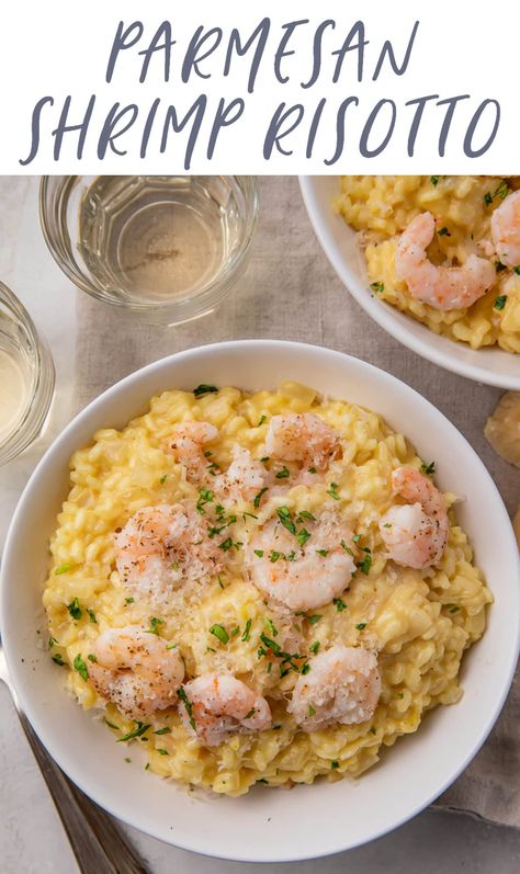 This shrimp risotto is ultra-rich, creamy, and tossed with perfectly cooked, tender shrimp for an impressive, restaurant-quality dish that's easy to make at home! Based on my risotto that's requested at every family function, this shrimp risotto is filling and simply delicious. Risotto Recipes Easy, Shrimp Parmesan, Shrimp Risotto, Cauliflower Risotto, Cooked Shrimp, Creamy Shrimp, Shrimp Dishes, Risotto Recipes, Simply Delicious