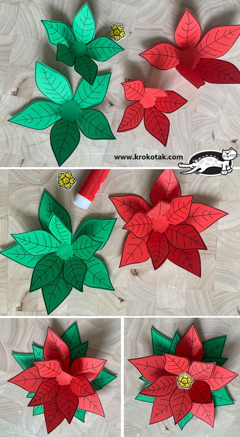 Christmas School Crafts, Christmas Countdown Crafts, Paper Poinsettia, Craft Ideas For Beginners, Fall Paper Crafts, Instructional Materials, Christmas Ornament Template, Christmas Stockings Diy, Christmas Garlands