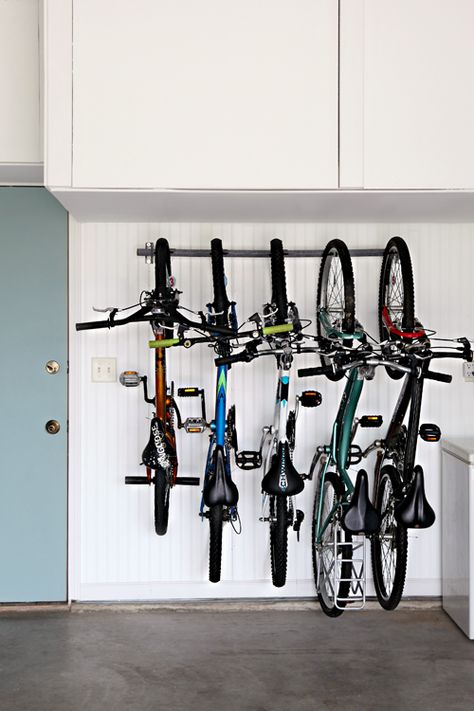 Hanging Bike Rack, Organized Garage, Bike Rack Garage, Garage Update, Super Organized, Family Bike, Garage Bike, Garage Organization Diy, Garage Organize