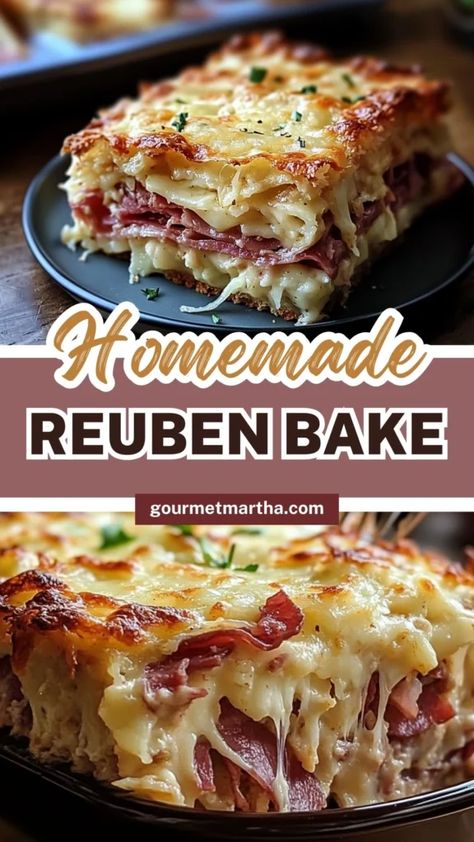 Reuben Pizza Recipe, Reuben Bake Recipe, Reuben Bake, Classic Reuben Sandwich, Baked Corned Beef, Reuben Casserole, Corned Beef Recipes, Reuben Sandwich, Cheesy Casserole