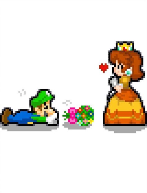 Princess Daisy Pixel Art, Daisy And Luigi Matching Pfp, Luigi And Daisy Matching Pfp, Daisy And Luigi Fanart, Princess Daisy And Luigi, Daisy X Luigi, Daisy And Luigi, Luigi And Daisy, Mario Comics