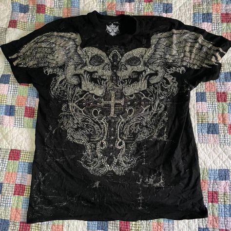 Look what I just found on Depop 🙌 https://depop.app.link/OQzi58fbirb Affliction Clothing, Skull Tee, 2000s Fashion Outfits, Y2k Clothes, Baggy Pants, Swaggy Outfits, 2000s Fashion, Mode Vintage