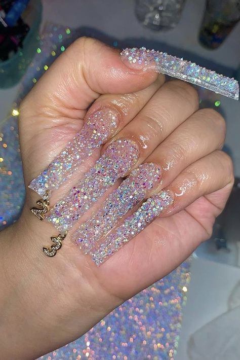 Pixie Dust Nails, Dust Nails, Sparkly Acrylic Nails, Long Acrylic Nail Designs, Long Nail Designs, Ombre Acrylic Nails, Glow Nails, Dope Nail Designs, Acrylic Nails Coffin Pink