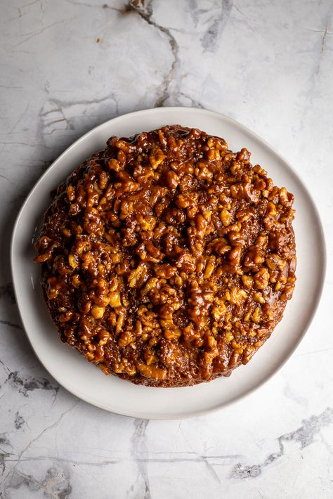 Salted Caramel & Walnut Upside Down Cake - Wright Family Table Walnut Upside Down Cake, Walnut Caramel, Wright Family, Caramel Cake, Family Table, Creamed Eggs, Toasted Walnuts, I Was Wrong, Upside Down Cake