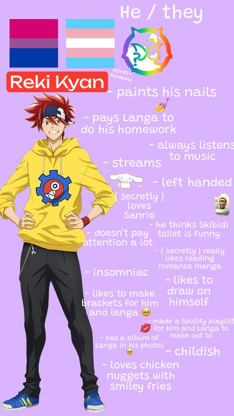 MY HEADCANONS FOR REKI - #skatetheinfinity / #anime / #queercoded ~ Made by @SproutEGG Anime