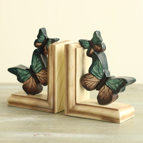 Butterfly Bookends, Book Stopper, Decorative Pillars, Butterfly Vintage, Wooden Bookends, Decorative Bookends, European Antiques, Book Holders, Book Organization