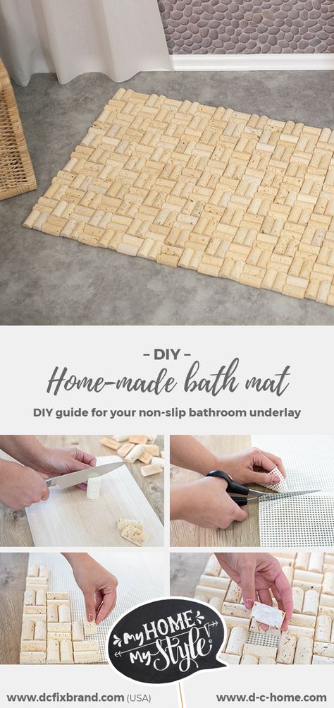 Make your own individual floor mat out of bottle corks and our Cromford anti-slip rug underlay! #upcycling #diy #dcfix #dchome Wine Cork Bath Mat Diy, Cork Bath Mat, Cork Mat Diy, Cork Mat, Bath Mat Diy, Market Day Ideas, Homemade Rugs, Cork Crafts Diy, Wine Cork Diy Crafts