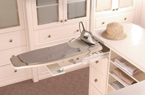 Closet Island with Pull Out Ironing Board, Transitional, Closet Pull Out Ironing Board, Closet Redesign, Transitional Closet, Closet Island, Alpine House, Storage Closet, Closet Remodel, Closet Organization Diy, Laundry Closet